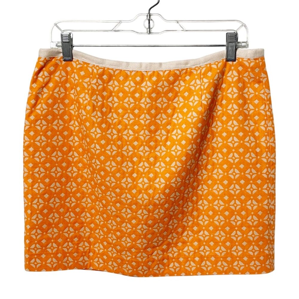 Fossil Mini Skirt Orange and Cream Abstract Print Women's Size 10 Cotton Lined